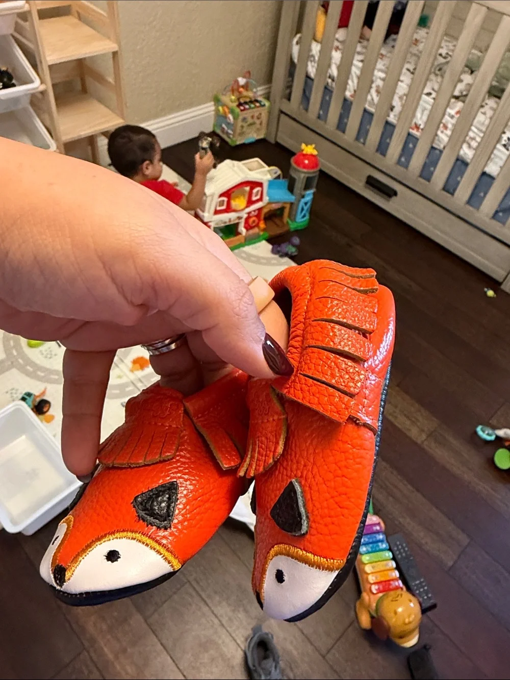 Itzy Ritzy Orange Fox Moccasins for Baby & Walker
